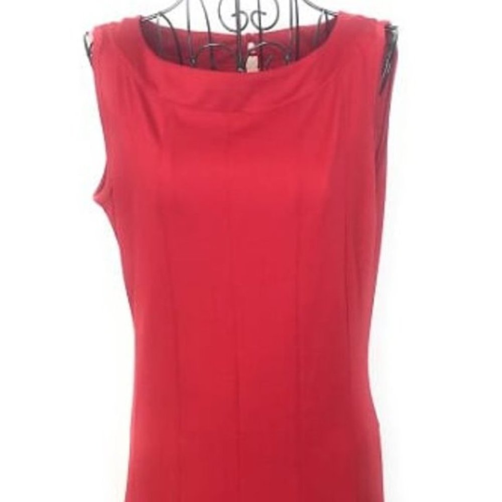 BLOOMING ROSE RED SLEEVELESS PLEATED FRONT DRESS MEDIUM - Picture 3 of 7